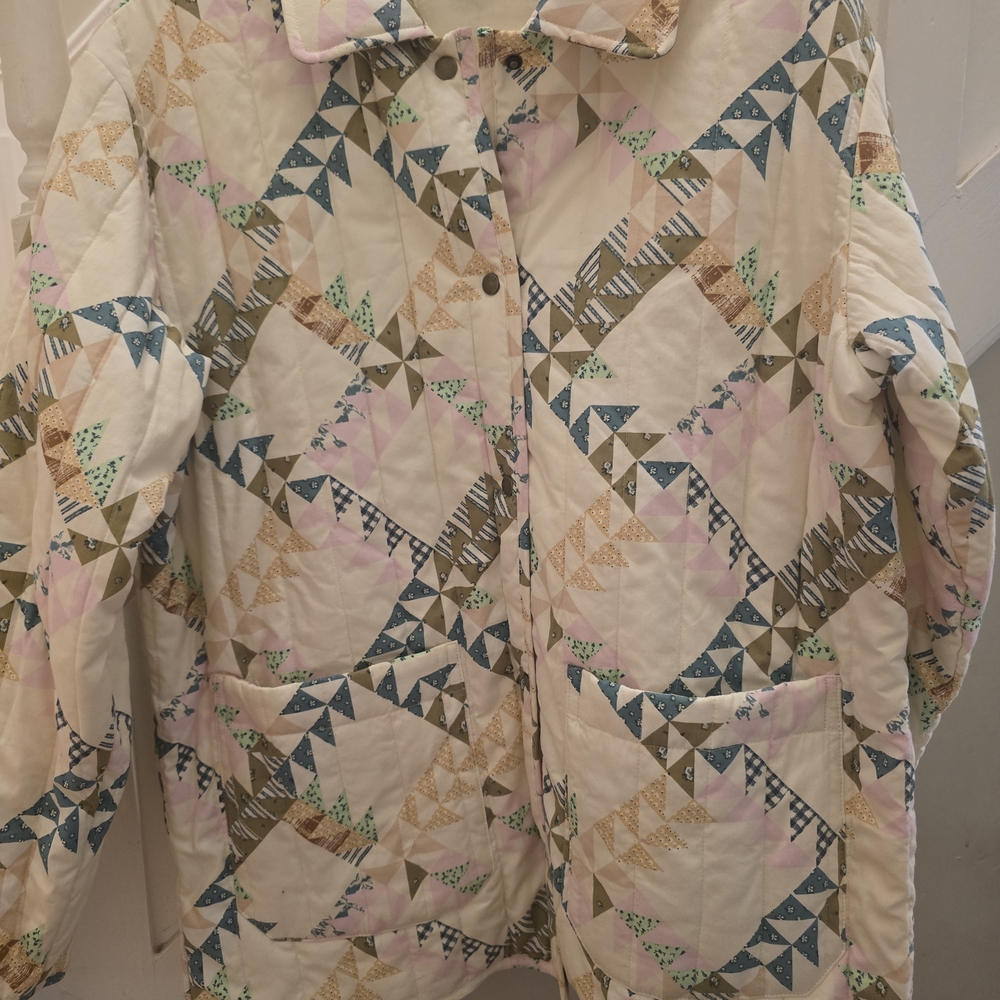 Universal Thread Geometric Quilted Jacket - Cream, Pink, Blue